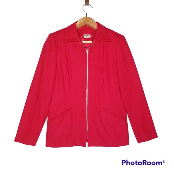 Hillard and Hansen Women's 100% Wool RED Blazer Zip up Size 8 Jacket Shacket - Picture 8 of 8